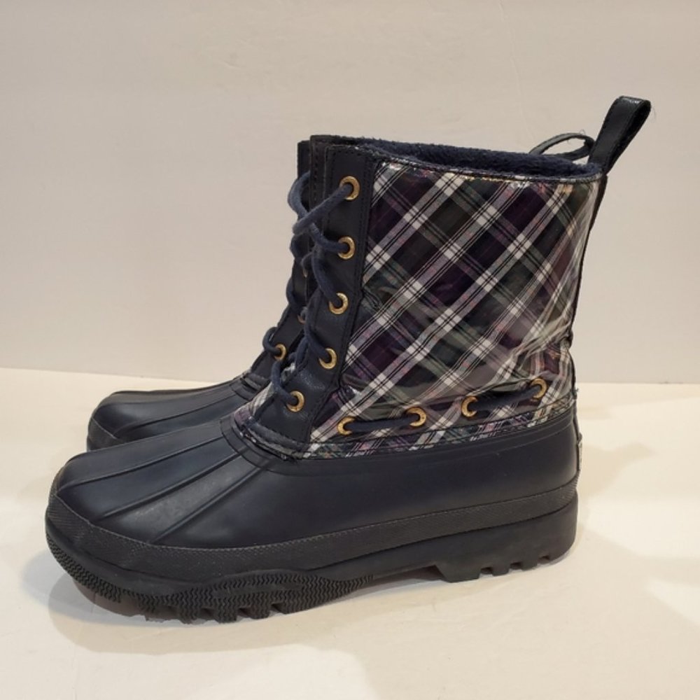 Sperry womens snowboots duck boots waterproof size 7.5 blue plaid navy